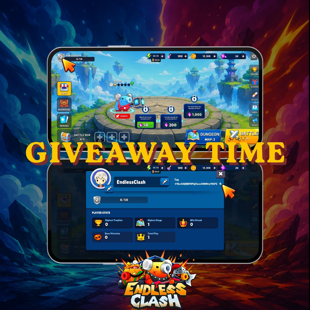 BrnMetaverse's tweet photo. 🇳🇬 NIGERIA, LET’S PLAY! 🎮🔥

@EndlessClashRPG  is live, and we’re celebrating our first players in Nigeria!

🎁 GIVEAWAY TIME! (5x$20)

How to enter:

1️⃣ Download Endless Clash: Strategy RPG 

Google Play: https://t.co/HfcikpkapB 
App Store: https://t.co/4xMaXpZLnU 

2️⃣ Play the game
3️⃣ Take a screenshot showing your in-game UID
4️⃣ Follow @EndlessClashRPG 
5️⃣ Post your screenshot in the replies 👇

Your UID must be visible in the screenshot to qualify!
Show us your team, your heroes, and your progress. ⚔️
🏆 Winners will be selected from participating players.

#EndlessClash #NigeriaGamers #GamingNigeria #MobileGaming #Airdrop #Giveaway