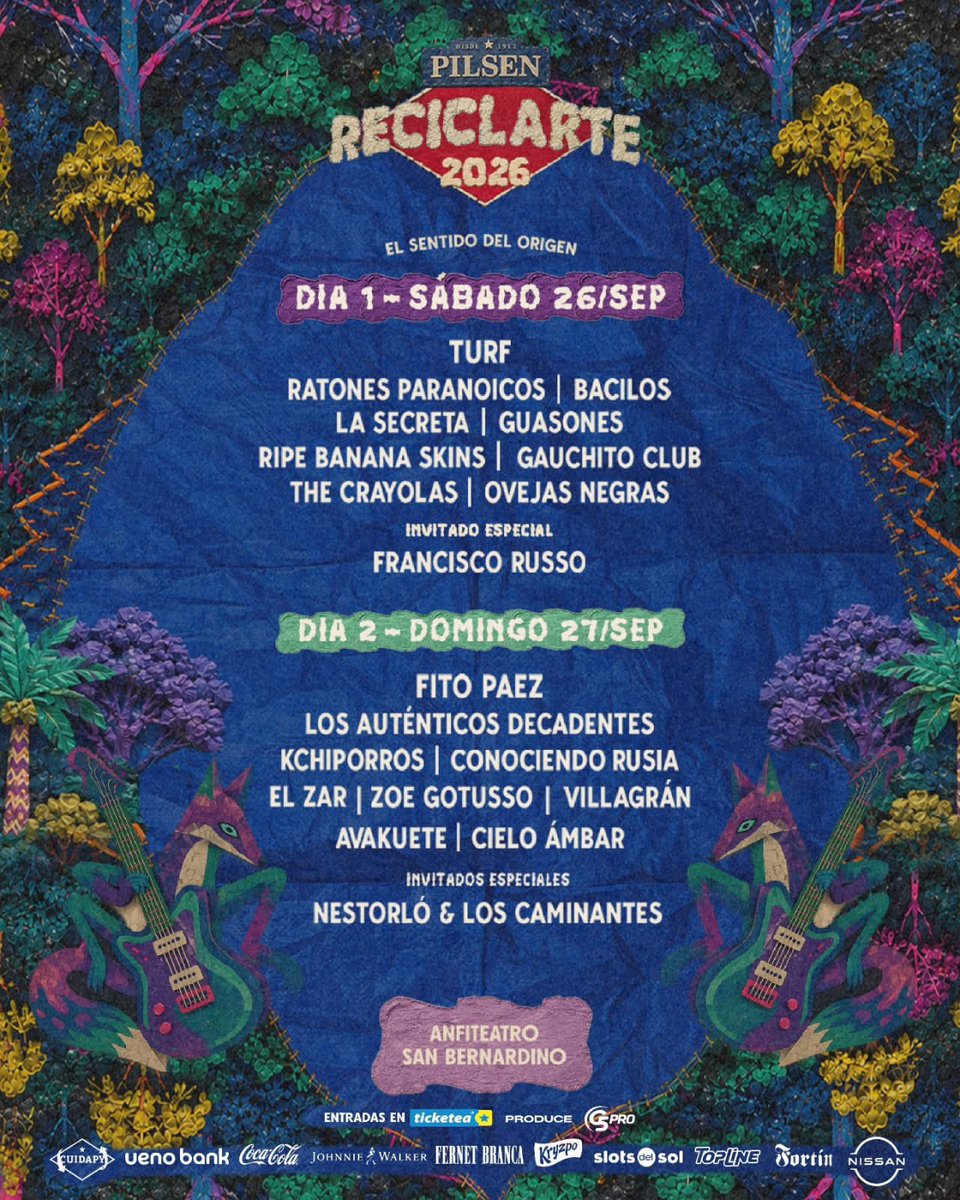 ReciclArtePY's tweet photo. ¡𝙀𝙇 𝙇𝙄𝙉𝙀 𝙐𝙋 𝙋𝙊𝙍 𝘿𝙄́𝘼 💥❤️‍🔥 del 𝗣𝗶𝗹𝘀𝗲𝗻 𝗥𝗲𝗰𝗶𝗰𝗹𝗔𝗿𝘁𝗲 2026! 🍻🤘🏻🎸

🗓️ 26 y 27 de Septiembre 
📍Anfiteatro de San Bernardino

𝙀𝙣𝙩𝙧𝙖𝙙𝙖𝙨 𝙙𝙞𝙨𝙥𝙤𝙣𝙞𝙗𝙡𝙚𝙨 en @TicketeaPy https://t.co/muVxFBppgm 🎫 https://t.co/uuee63yVD8