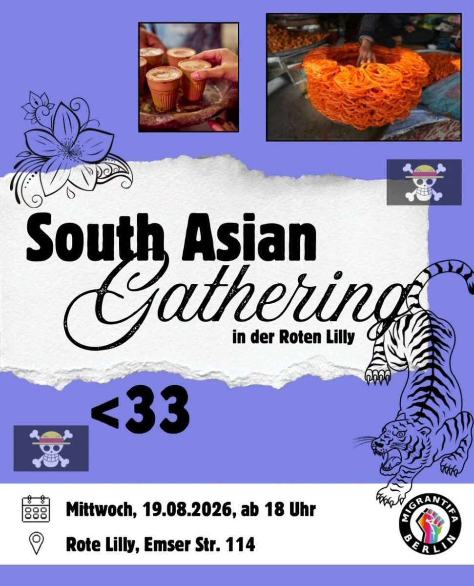 BerlinDemo's tweet photo. 💥Announcement Wednesday 19.08.2026💥
🥣 🔥✊🏾South Asian gathering in the Red Lilly✊🏾🔥🎲
Wednesday, 19.08.2026 | 6.00 pm | Rote Lilly, Emserstraße 114, 12051 Berlin
📣 Call to action: https://t.co/zOIVXRMK9M
#b1908 #SouthAsianGathering
1/2 https://t.co/7ujOP4owTc