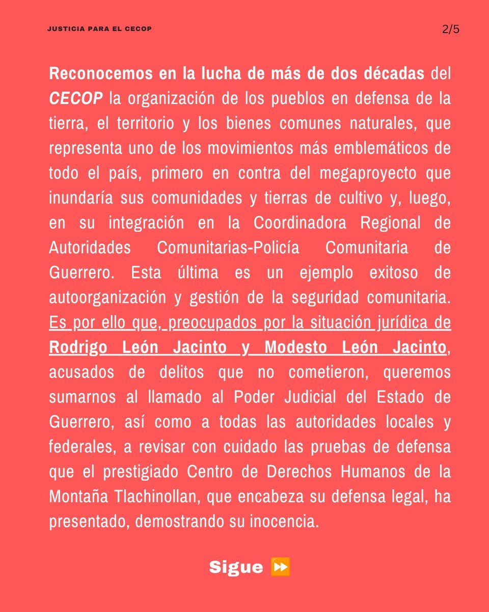 Tlachinollan's tweet photo. Más de 80 organizaciones nacionales e internacionales de derechos humanos y ambientales, académicxs, artistas, periodistas y juristas exigen libertad para Rodrigo y Modesto León Jacinto, integrantes del CECOP, en cautiverio en Acapulco, Gro, por un delito que no cometieron.👇🏿 https://t.co/xLpbvy29g3