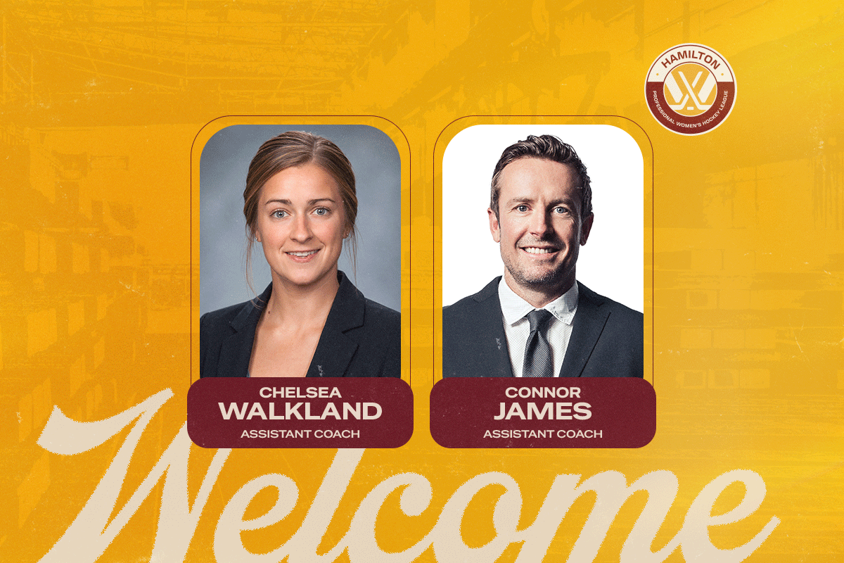 PWHL_Hamilton's tweet photo. Welcome to the bench! 🏒

PWHL Hamilton is proud to welcome Chelsea Walkland and Connor James to the coaching staff ahead of the inaugural season!

Walkland brings extensive NCAA and international coaching experience, most recently leading Bishop Kearney’s U19 women’s program.

James, a former NHL and AHL pro with 1,000+ professional games, brings extensive high-performance coaching and player development experience, most recently with Shield Athletics and the Burlington Eagles AAA program.

📰 Full Details: https://t.co/HJ9KXDww5h
