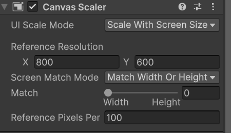 harusasach's tweet photo. unityroomにゲームを入れた時になんかUIずれるなぁって思ってたんだけど、Cavnasの「UI Scale Mode」を「Scale With Screen Size」にしてなかったのが問題だった。

固定サイズにしてるなら、スクリーンの大きさが変わった時にずれるのは当たり前だよねー。

#学生ゲーム制作　#unity https://t.co/oFFuhzvit2