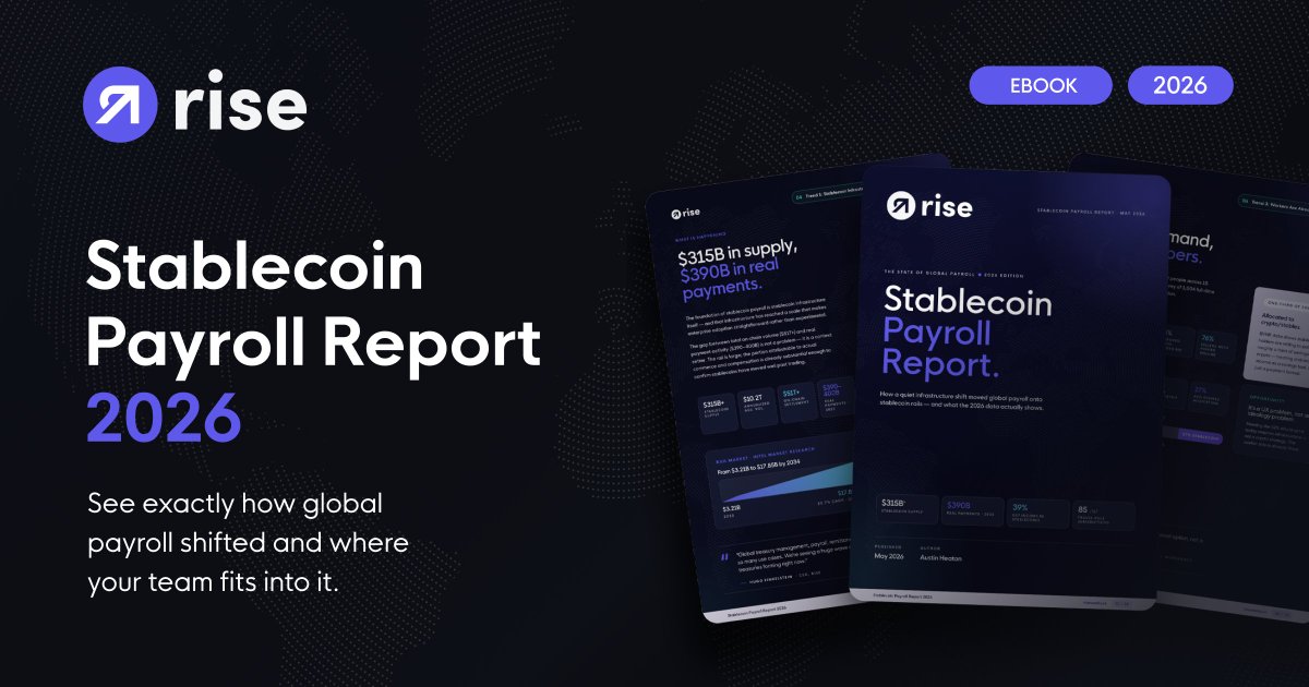 rise_pay's tweet photo. Most people still hear “crypto payroll” and picture a volatile token on payday.

That’s not what’s actually scaling.

The rail that’s moving is dollar-stable. Employers that are not crypto companies are using it because settlement is faster than a wire, and the value doesn’t swing overnight.

The open question is no longer whether the money can move. It’s whether payroll, compliance, and how someone gets paid sit on that rail, or next to it.

The 2026 report is the picture of that shift.

https://t.co/gf5SVwESlJ