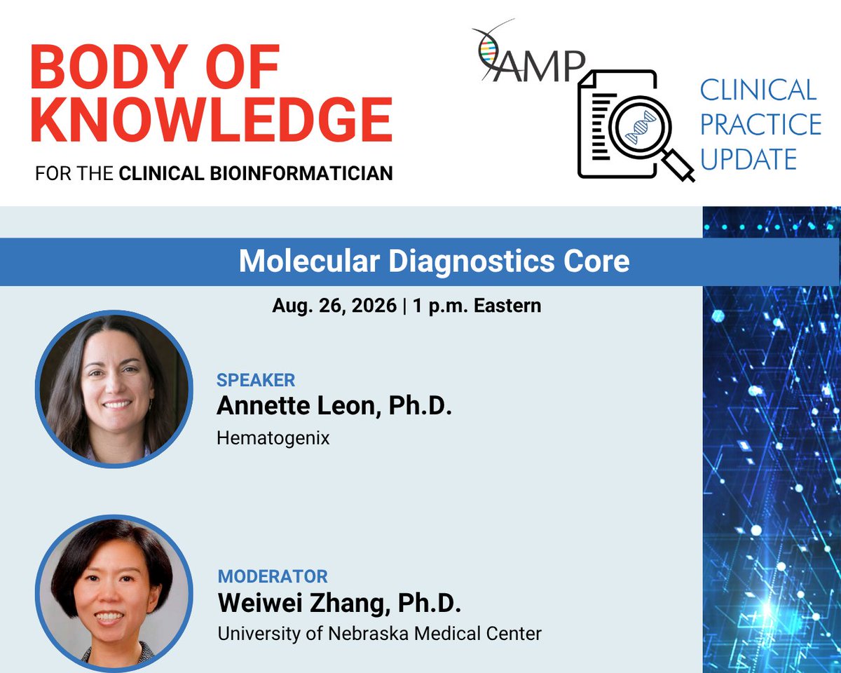 AMPath's tweet photo. Join us for the second broadcast in our free Body of Knowledge series on Aug. 26 at 1 p.m. ET to explore the knowledge bioinformaticians need to support clinical molecular diagnostics, covering genomics, sequencing, lab workflows, databases and more.

https://t.co/ZE8IjCJKfn https://t.co/rn3BQbIOFl