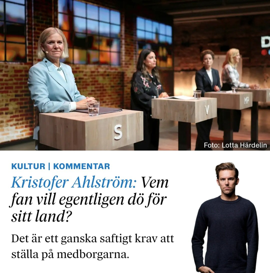 Mogarych's tweet photo. Må vara en "kommenterande text" i @dagensnyheter men rubrikerna? Det är en jä-a skillnad på att "vilja" och "vara beredd att dö för sitt land"... https://t.co/AAnhTdWcFZ