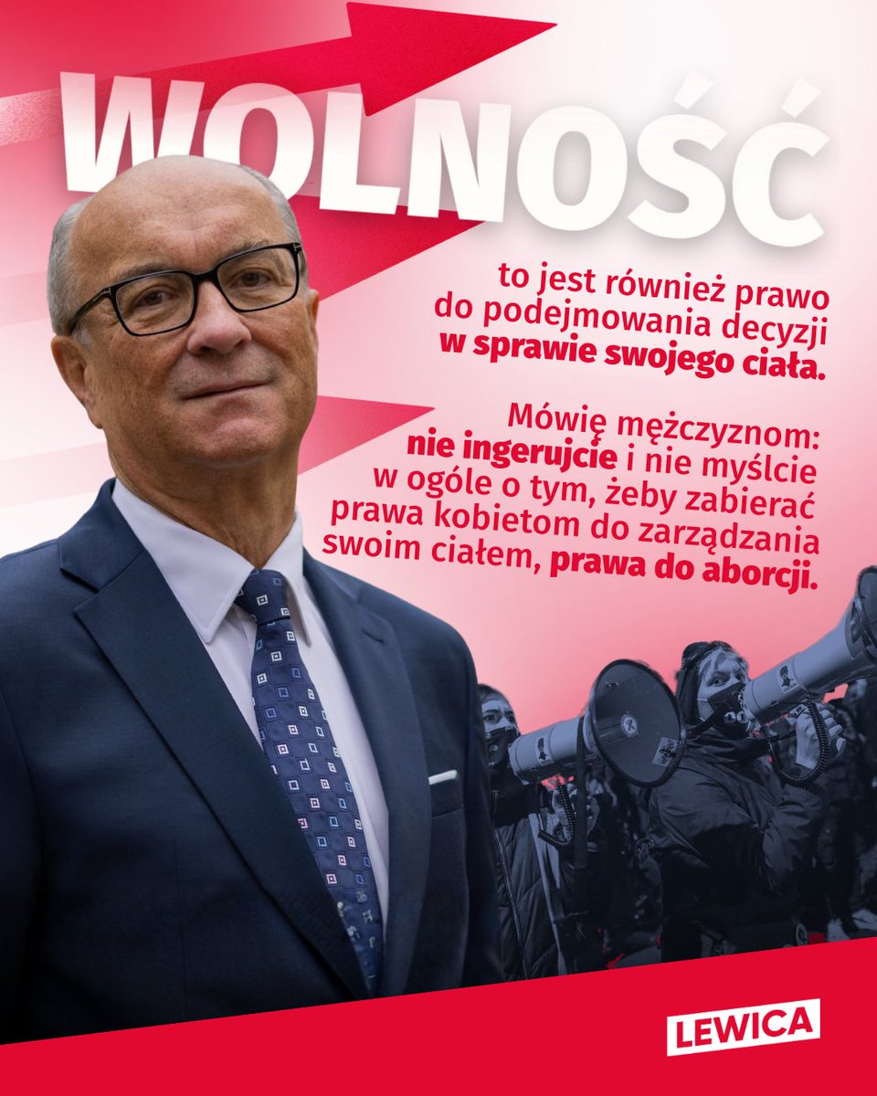 __Lewica's tweet photo. Nie polityk. Nie ksiądz. Nie prokurator. Nie państwo. To kobieta ma decydować o swoim ciele.

➡️Dość zmuszania kobiet do życia według cudzych przekonań. Dość odbierania im prawa do wyboru i nazywania tego „ochroną”.

Aborcja to nie jest polityczna decyzja. Kobiece ciało to nie pole do politycznych rozgrywek.
