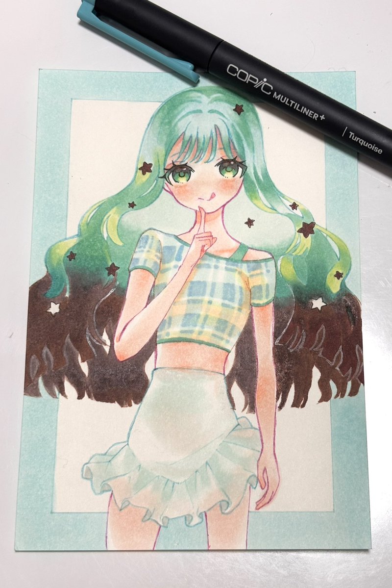 Shu_2_9's tweet photo. 📰夕刊デイリー内イラストコーナー
【パラスペ×デイリー】にて掲載していただきました！

数量限定で買った、ターコイズのマルチライナーをどうしても使いたくて、チョコミントちゃんを描きました🌿

8月掲載分たくさんのイラストが見られて、合同誌を見ている気分…🎶

#コピック https://t.co/PKOmZEbY77