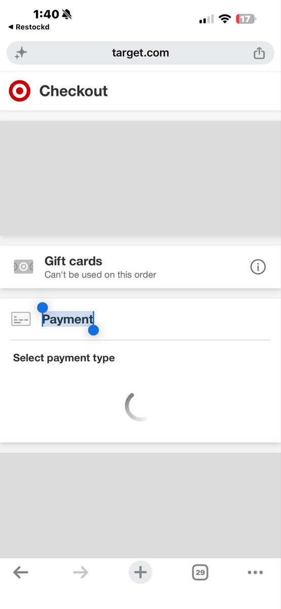 FrostyCakes16's tweet photo. @PokeTCGAlerts Was I got to checkout and this is what kept happening I tried refreshing. Tried everything and it wouldn't work. Eventually it would boot me back to the main page and id start over again https://t.co/yCJeNhXgdg