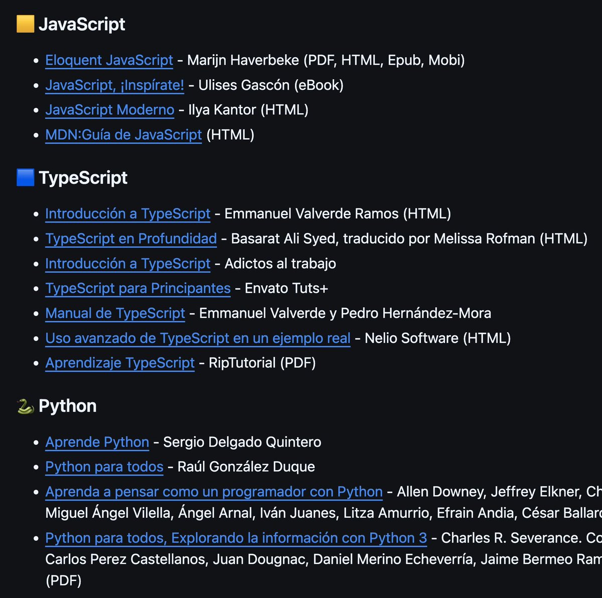 midudev's tweet photo. Colección de libros gratis de Programación en Español
JavaScript, Python, Go, Java, Kotlin, PHP y más:
→ https://t.co/qr9HoZaAMq https://t.co/FETQpdEDks