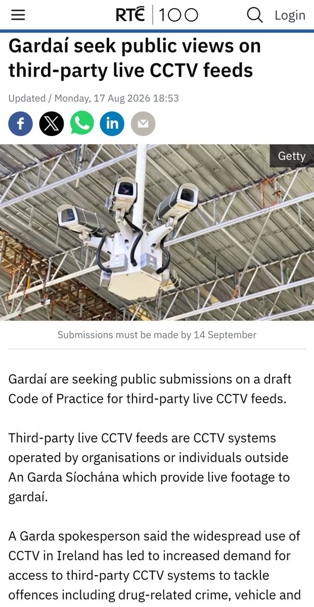 420AuditsEire's tweet photo. The gardai want to use 3rd party cctv feeds ( business, residential &amp; other) to spy on you because Ireland is awash with crime &amp; drug dealing . 
You can have a say on the website. Submissions must be in by September 14th. https://t.co/7CLFiHseTr