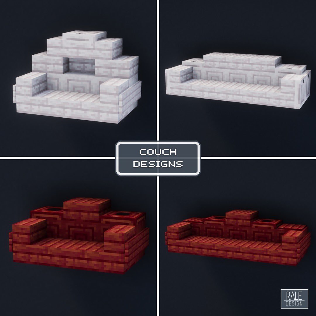 RaleDesign's tweet photo. Minecraft Couch Designs
#minecraft #mc #minecraftbuilds #minecraftdesigns #minecraftinspiration #minecraftdecoration
⬇️ Download my Builds on Patreon (bio) https://t.co/Wj3I2jNDz4