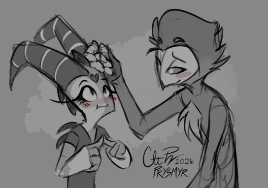 prysmyr's tweet photo. ♈🌺 + 🦉
Inspired by #FemBlitzWeek2026 Day 1 (florals)
#HelluvaBoss #HelluvaBossFanart #FemBlitzWeek #Blitz #Blitzo #Blitzø #Stolas #Stolitz @FemBlitzWeek https://t.co/Q012QRHknm