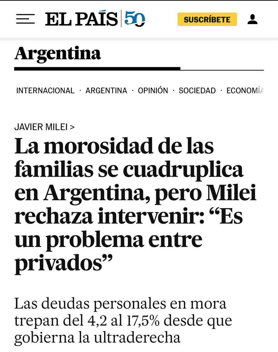 mayrasmendoza's tweet photo. "La morosidad de las familias es un problema de privados", dice @JMilei, en otra muestra de crueldad y van...

¿El cierre de empresas y la pérdida de puestos de trabajo también?
¿La baja de ventas por el día del niño también?
¿La caída de la actividad metalúrgica también?

¿De qué se ocupa entonces el presidente, que ayer reapareció DESPÚES DE 10 DÍAS, y según parece porque estuvo ocupado escribiendo un libro de dos tomos? Además de insensible, vago.