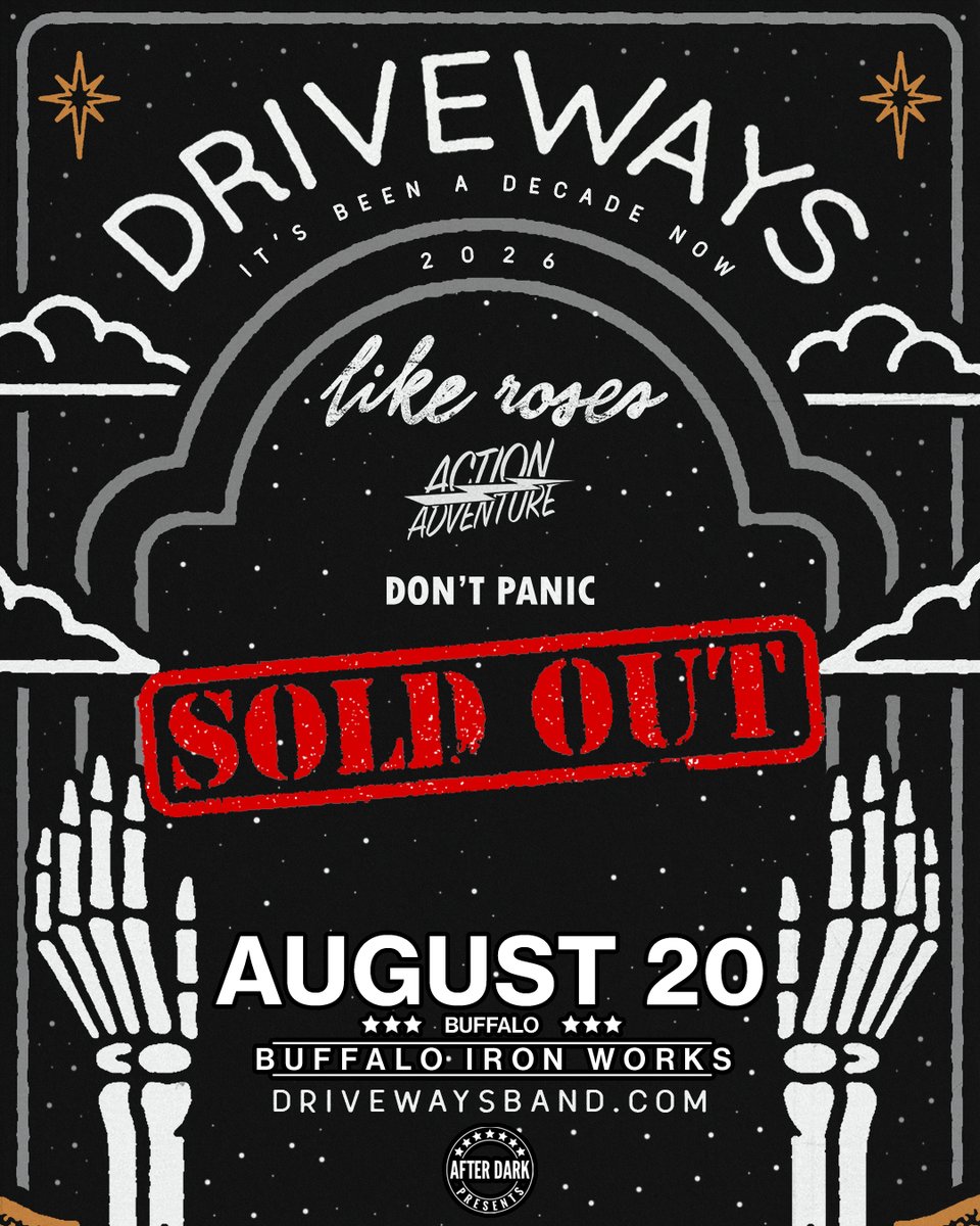 AfterDarkEvents's tweet photo. TONIGHT - Driveways with special guests Like Roses, Action/Adventure, Don't Panic at Buffalo Iron Works. Doors open at 6pm - sold out! https://t.co/UzzRYblw2w