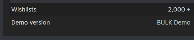 Montyrell's tweet photo. BULK has reached 2000 wishlists!!!
Thank you all! 🧡🧡🧡

#gamedev #indiegame #solodev https://t.co/PIzEUsraZ0
