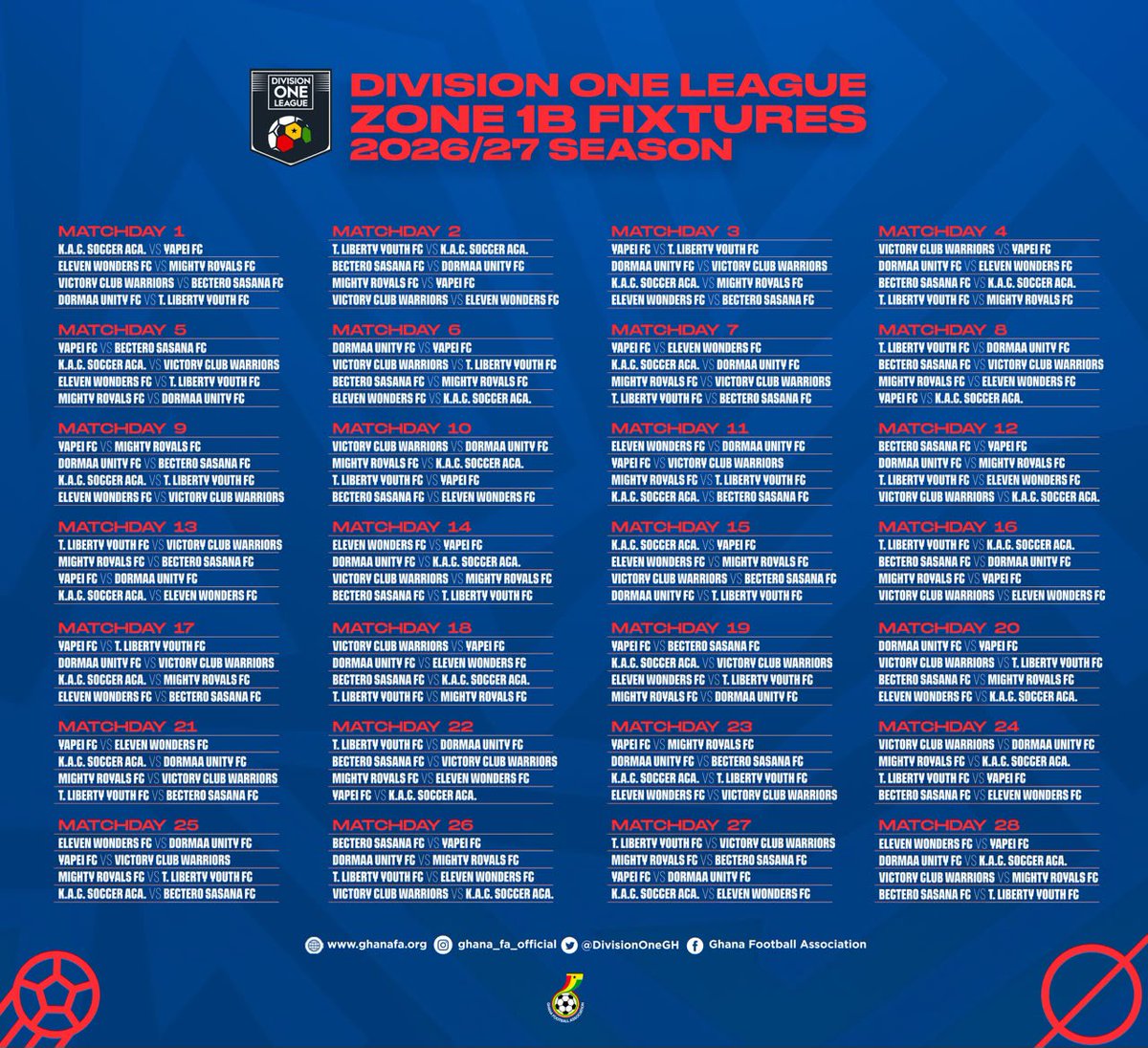 DivisionOneGH's tweet photo. Official 2026-27 Division One League Fixtures ⚡ https://t.co/yQrIpI7SmL
