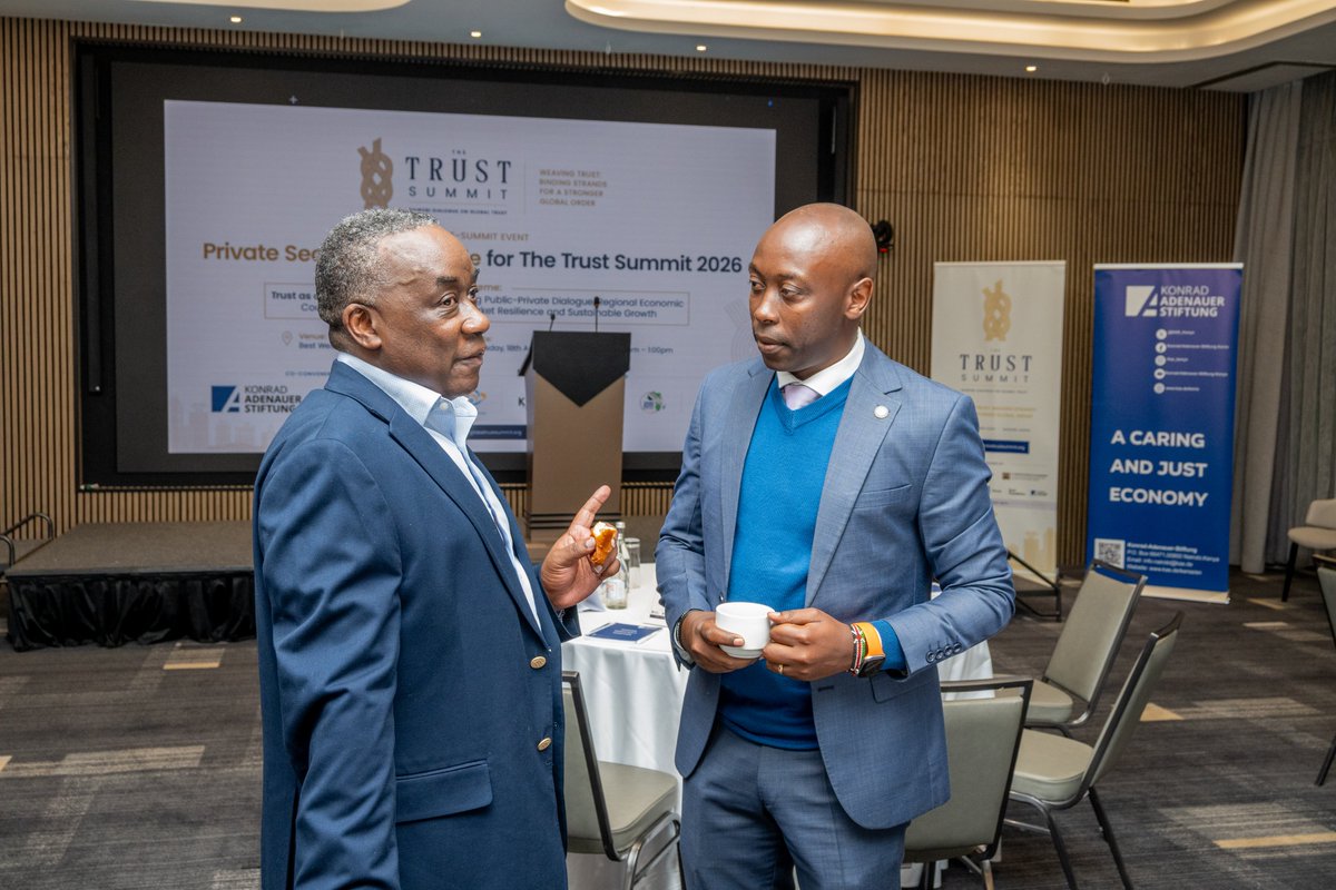 KAS_Kenya's tweet photo. “Trust is not a soft value invoked when convenient. It is a hard economic asset.” 📊

High-level insights from today’s Private Sector Roundtable for the #TrustSummit2026 on strengthening Public-Private Dialogue, digital trust, and regional trade in Kenya. https://t.co/poqnG0sric