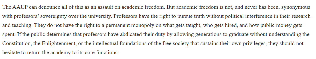 goACTA's tweet photo. "The AAUP is defending the cartelization of higher education, even as professors have no greater claim to expertise in the management of an educational system than boards of regents or other elected officials."

✍️@tal_fortgang 
📰@PrincetoniansFS https://t.co/5z0fDBff7H