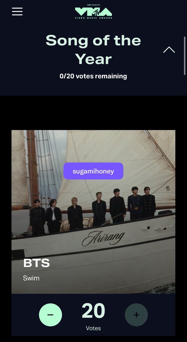 sugamihoney's tweet photo. LA VOTACIÓN DE LOS VMAS YA ESTA ABIERTA EN LA PÁGINA WEB, YA PUEDES PASAR A VOTAR POR LOS TANNIES??? DEJEN SUS CAPTURAS SI YA LO HICIERON 👇🏻‼️

🔗 https://t.co/JEwHlRRfGp 

▫️categorias:
- Song Of The Year:Swim 
- Best K-POP:BTS 

VOTE FOR BTS BEST K-POP ON VMAS
VOTE FOR SWIM SONG OF THE YEAR ON VMAS
#BTS_ARIRANG #VoteForBTSOnVMAS