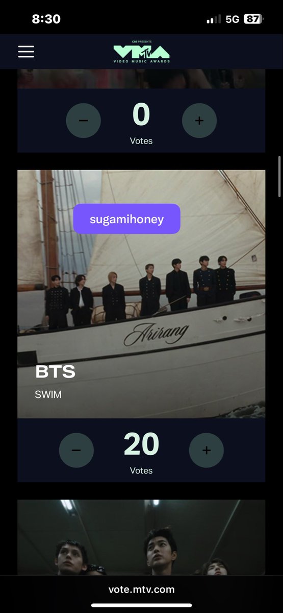 sugamihoney's tweet photo. LA VOTACIÓN DE LOS VMAS YA ESTA ABIERTA EN LA PÁGINA WEB, YA PUEDES PASAR A VOTAR POR LOS TANNIES??? DEJEN SUS CAPTURAS SI YA LO HICIERON 👇🏻‼️

🔗 https://t.co/JEwHlRRfGp 

▫️categorias:
- Song Of The Year:Swim 
- Best K-POP:BTS 

VOTE FOR BTS BEST K-POP ON VMAS
VOTE FOR SWIM SONG OF THE YEAR ON VMAS
#BTS_ARIRANG #VoteForBTSOnVMAS