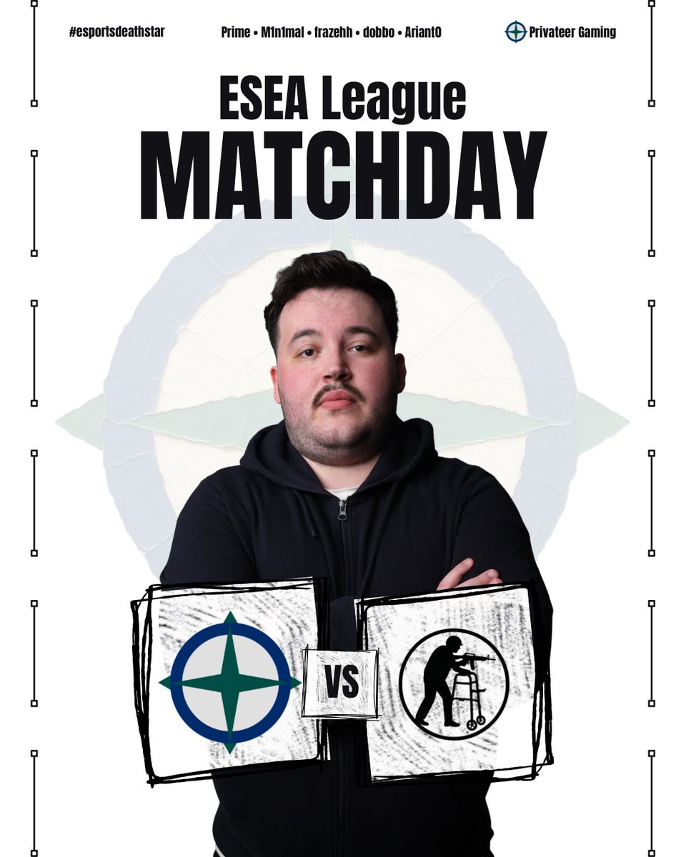 PrivateerGam1ng's tweet photo. ⚔️ MATCHDAY ⚔️

vs #OLDBOYS_PL — : BST

I mean it can’t be that hard to beat some uncs right?

Come support the match live with @PunchyyMP at
🔴 https://t.co/PAaCE96E1c

#PrivateerGaming #esportdeathstar #CS2 #ESEA #PTGWIN https://t.co/fue7F7ZGmc