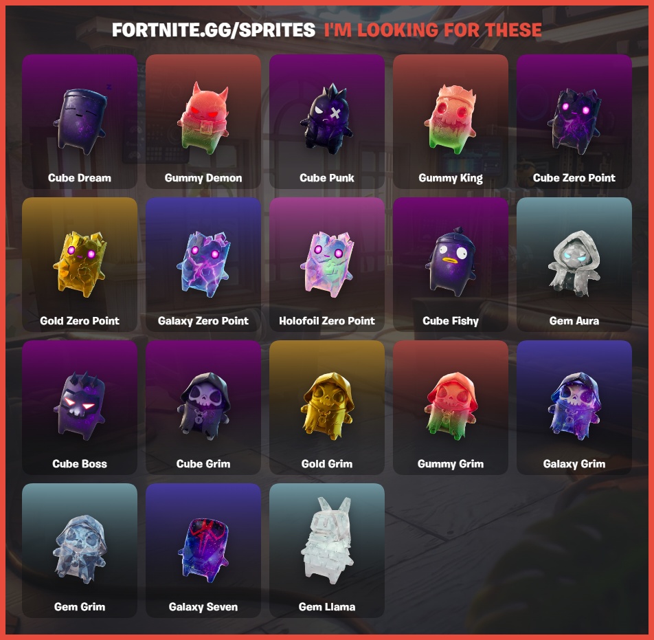 Szachray's tweet photo. Hi! Would anyone like to help or trade to complete each other's collections?

#sprite #fortnite https://t.co/D2TKMwZM4e
