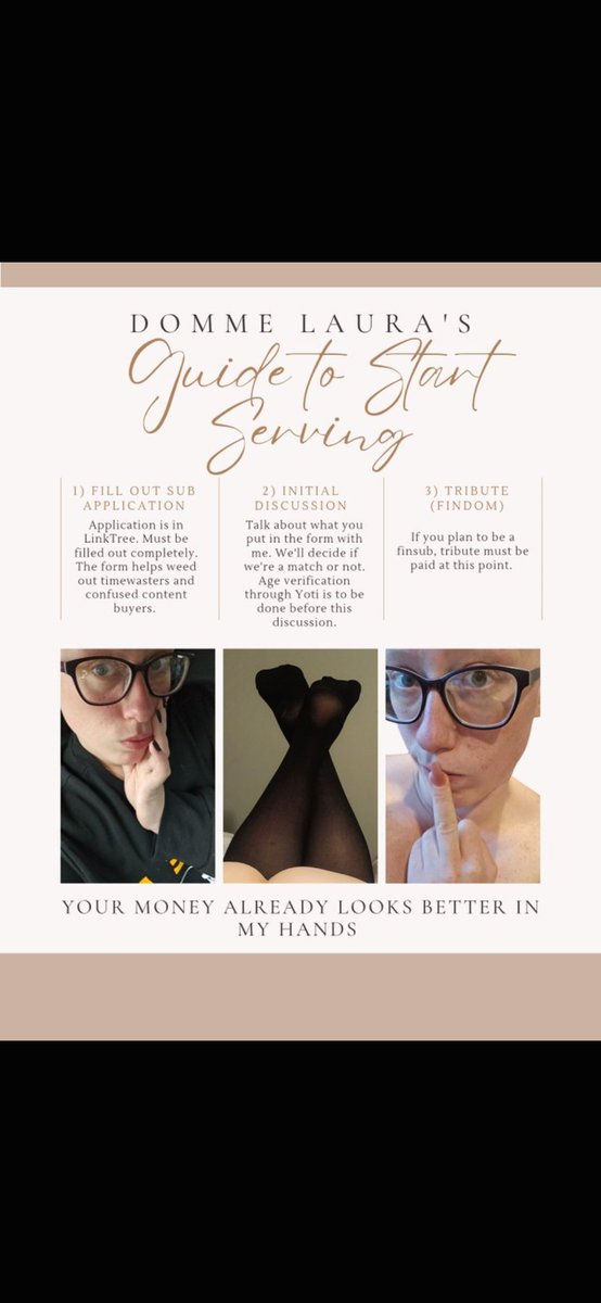 _Domme_Laura_'s tweet photo. Everything you need to know before approaching me can be found on this post!

If you have questions or just need to talk, feel free to DM. 

Don't come into my DMs talking kink or giving a sob story (while asking for a Domme). Follow the appropriate channels to talk kink in a sexual manner.

No fantasy pushing: Do not try to insert yourself into a dynamic with me or into scnes/pictures I post.

Age verification, tribute, wishlist, socials: https://t.co/6inoeVr8kj 
Wishlist: https://t.co/lDQCMhXYC7
FetLife (indepth bio, community building): https://t.co/5GBjulCH10

Living my life on your dime (Debt Keeper): https://t.co/WR8zLlMZ1a
