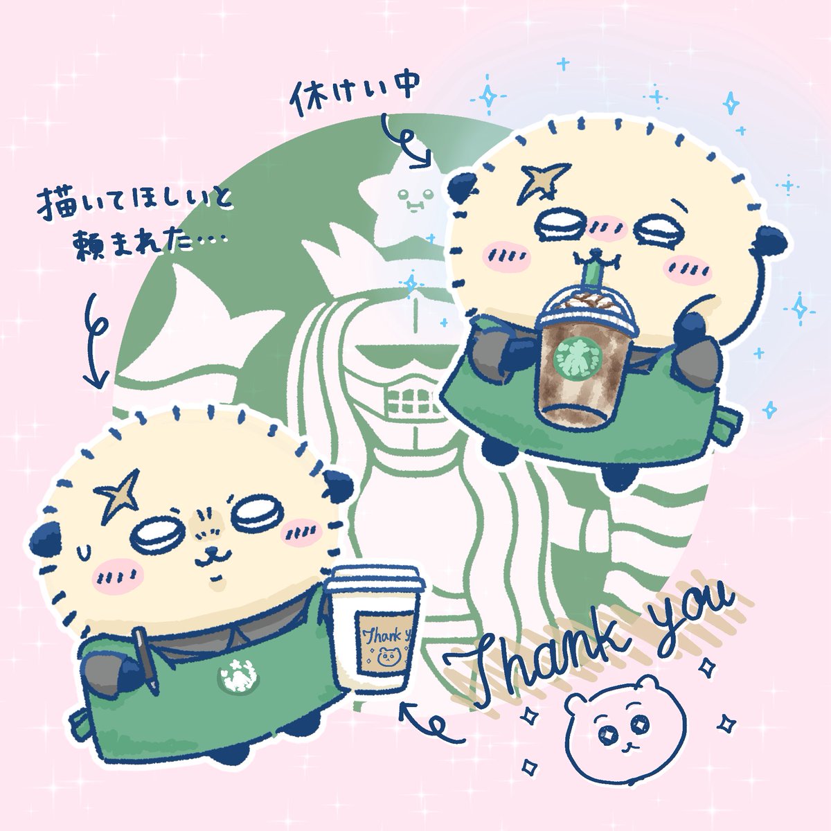 k53FcE8tWJ18740's tweet photo. むちゃうまバックスで働くラッコ先生（想像）
#ちいかわ　#ちいかわファンアート https://t.co/uTXgEgUHrb