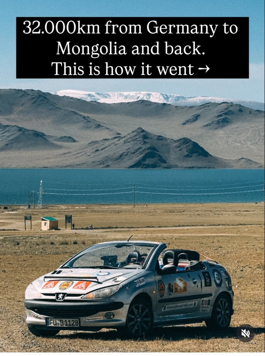 Vintageoddcars's tweet photo. Enquanto tem gente que não quer pegar a estrada até a praia porque o seu carro é 1.0, esse maluco simplesmente meteu um ALEMANHA -MONGOLIA em um Peugeot do marketplace! IDA E VOLTA! 
Link da postagem original no próximo post. https://t.co/kUSxoThFZU