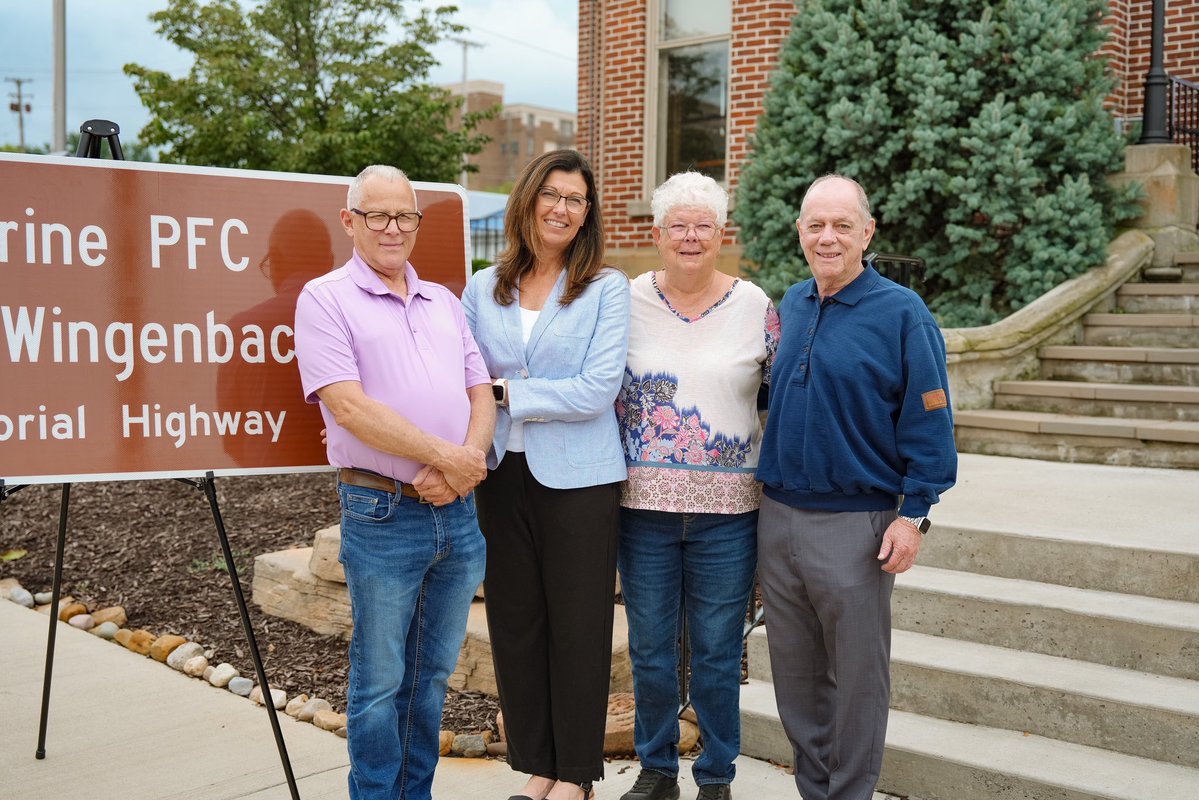 OHRGOPCaucus's tweet photo. State Rep. Marilyn John recently participated in the dedication of the Glenn S. Wingenbach Jr. Memorial Highway alongside family, veterans, and other community members. 

Memorial highways are a way to remember and honor the legacies of Ohio heroes who have made a lasting impact on their communities and our state. 🇺🇸