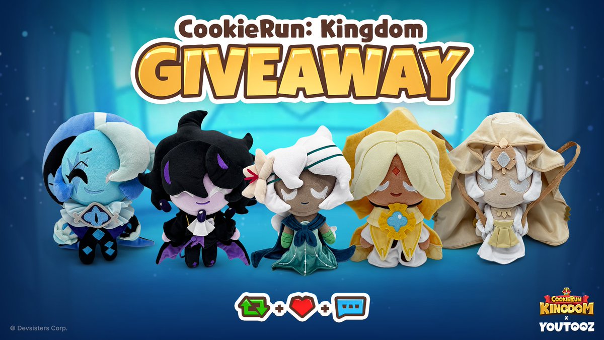 youtooz's tweet photo. 🍪 COOKIERUN: KINGDOM GIVEAWAY 🍪

to win all 5 of the new plushies retweet this post, like it and comment CRKTOOZ 👑 no limits on entries 

3 winners announced aug 21st 🧑‍🍳 goodluck! 

#crk #cookierunkingdom https://t.co/QEMFF0866H