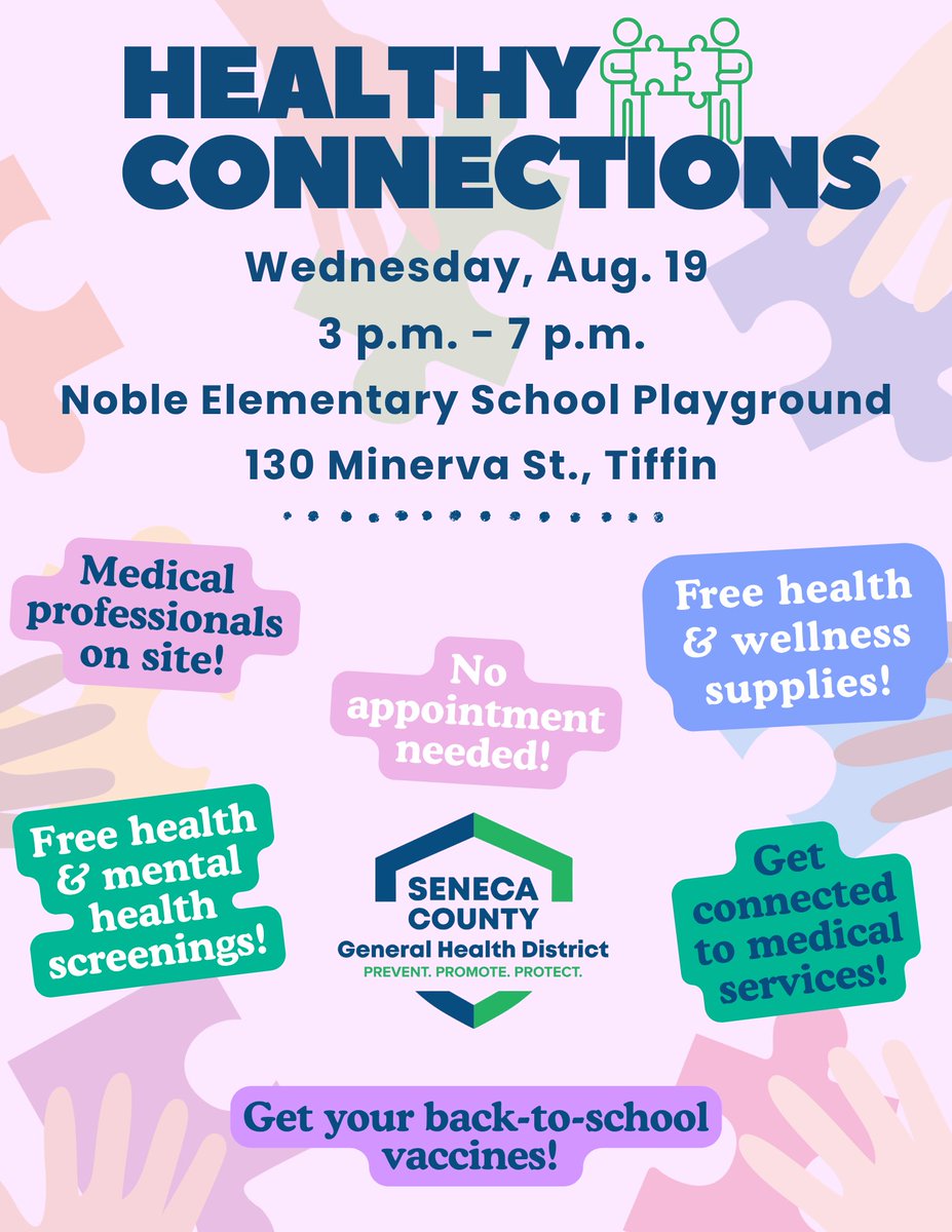SenecaCoHealth's tweet photo. 📣 Tomorrow!! 📣

The Mobile Health Unit will be parked at Noble Elementary School playground tomorrow from 3 p.m. to 7 p.m.

➡️FREE health screenings
➡️Back-to-school vaccines
➡️FREE health &amp; wellness supplies
➡️Get connected to medical services
➡️Chat with a doctor
➡️and more! https://t.co/eFSzOpsYr5