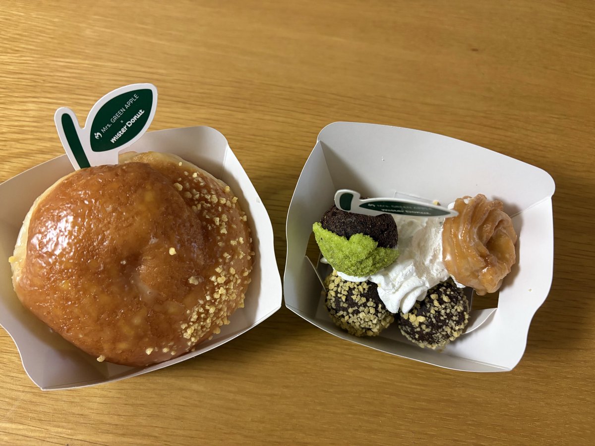 mamazou1969's tweet photo. 2026.8.16
ミセスグリーンアップルコラボのミスドのドーナツ、並ばずに買えました🍩
とりあえず、2種類購入。
ミセスドーナツオリジナルが美味しかった💕
#ミスド
#ミセスグリーンアップルコラボドーナツ https://t.co/9pltnW0Oj8