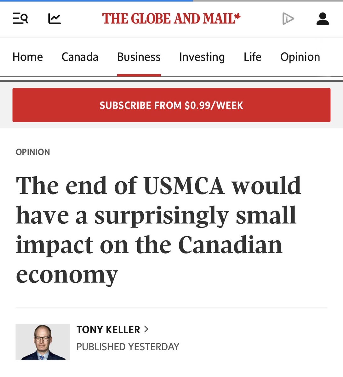mario4thenorth's tweet photo. ‼️ WOW

The Globe And Mail reassures Canadians losing trade deal Carney was elected to protect is actually no big deal.

The “deal of a generation” has been downgraded because whatever Carney loses is never important. 

Liberal media is working OT.

This is crazy. https://t.co/wy3sYUi3sM