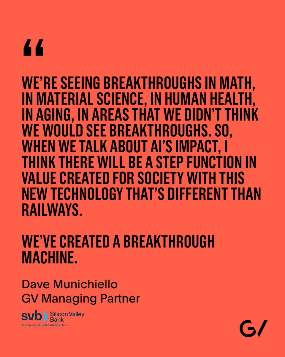 GVteam's tweet photo. Breakthroughs in math, material science, human health, and aging are powering the next wave of AI value creation. GV Managing Partner @DaveMuni shares his outlook  in @SiliconVlyBank’s latest State of the Markets report.

Read the full report: https://t.co/M56J1xmhNN https://t.co/Nl4dHjrKYl