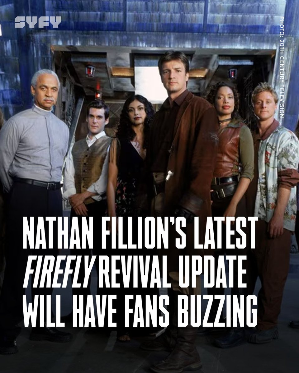 SYFY's tweet photo. Nathan Fillion is still hopeful that the animated Firefly revival will happen. But if Hollywood has taught him anything, it's that projects almost always move at a snail's pace. #SYFYWire
Read the full story here:
https://t.co/SItaCyIv0v https://t.co/yE54mSIxAT