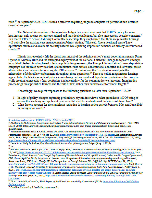 CongressmanRaja's tweet photo. The Trump Administration is packing Chicago's immigration courtrooms with as many as 185 people at a time, many without lawyers or a real opportunity to exercise their rights.
My colleagues and I are demanding an end to these mass hearings. No one should be railroaded through our immigration system.