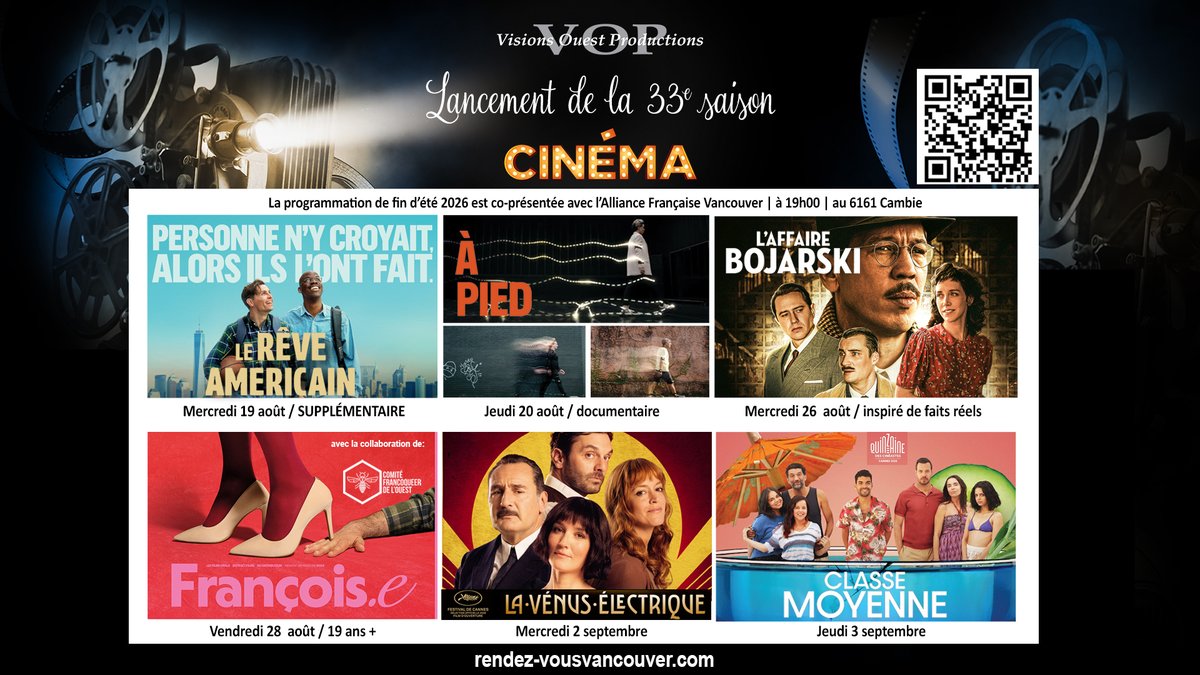 RVCQF_FilmFest's tweet photo. MOVIES- A New Serie presented by VISIONS OUEST PRODUCTIONS (33e saison de cinéma!)  #RVCQF2026

https://t.co/yY3wz9jPmO https://t.co/WDn0xXuwPI