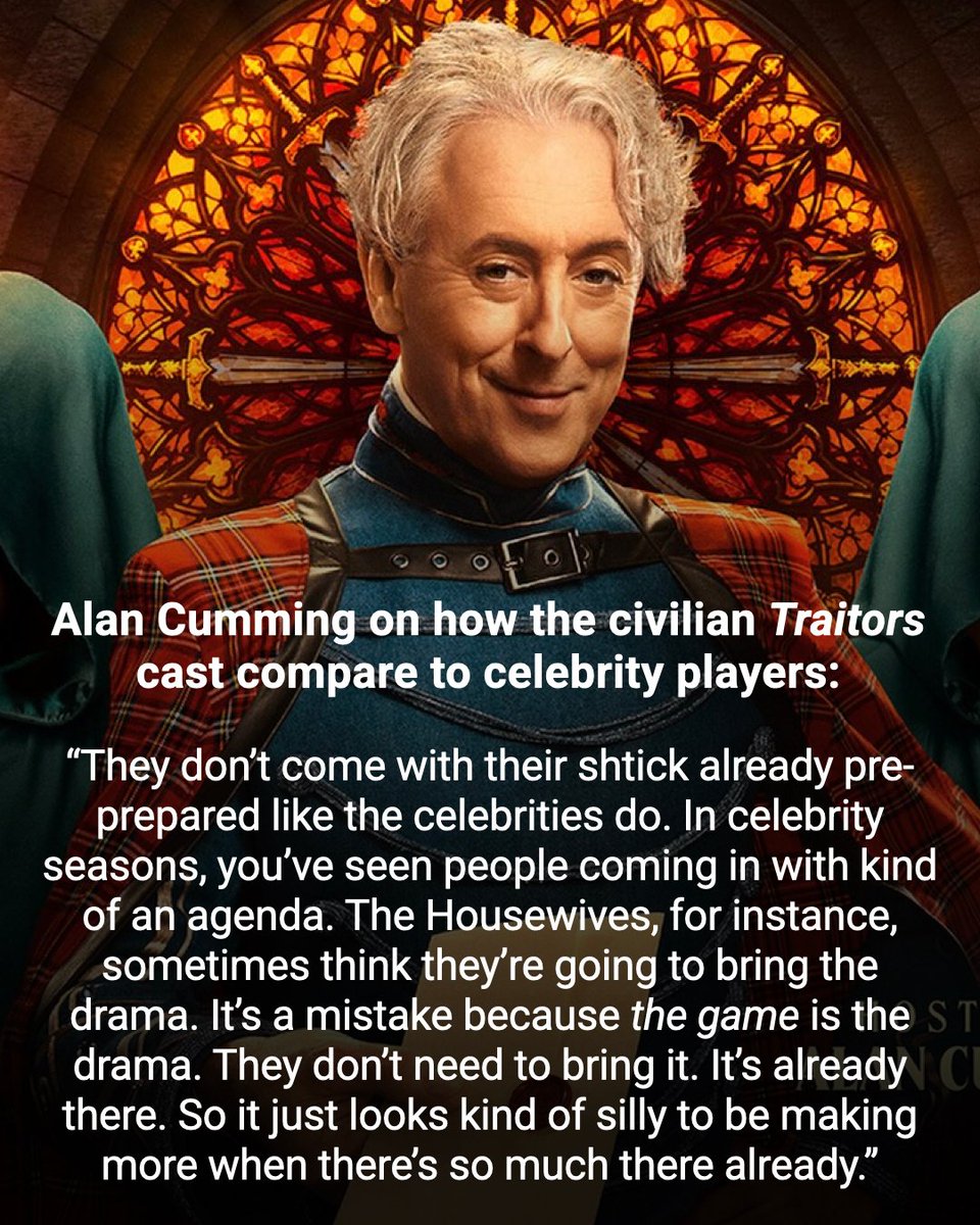 the_traitors_'s tweet photo. 🔥 In a new interview with Entertainment Weekly, #TheTraitorsUS host Alan Cumming teases the show's first-ever civilian season, #TheTraitorsNewBlood 👇 #TheTraitors https://t.co/XqawcciTDP