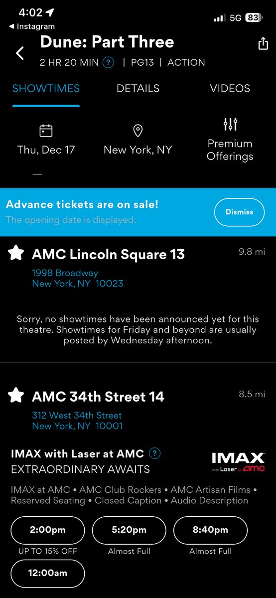 Niloc87's tweet photo. @AMCTheatres HOW?! You disabled lincoln square to favor scalpers buying 20-50 tickets LOOK AT EBAY up to $900 a tickets you scumbags https://t.co/g5zXQMza6H