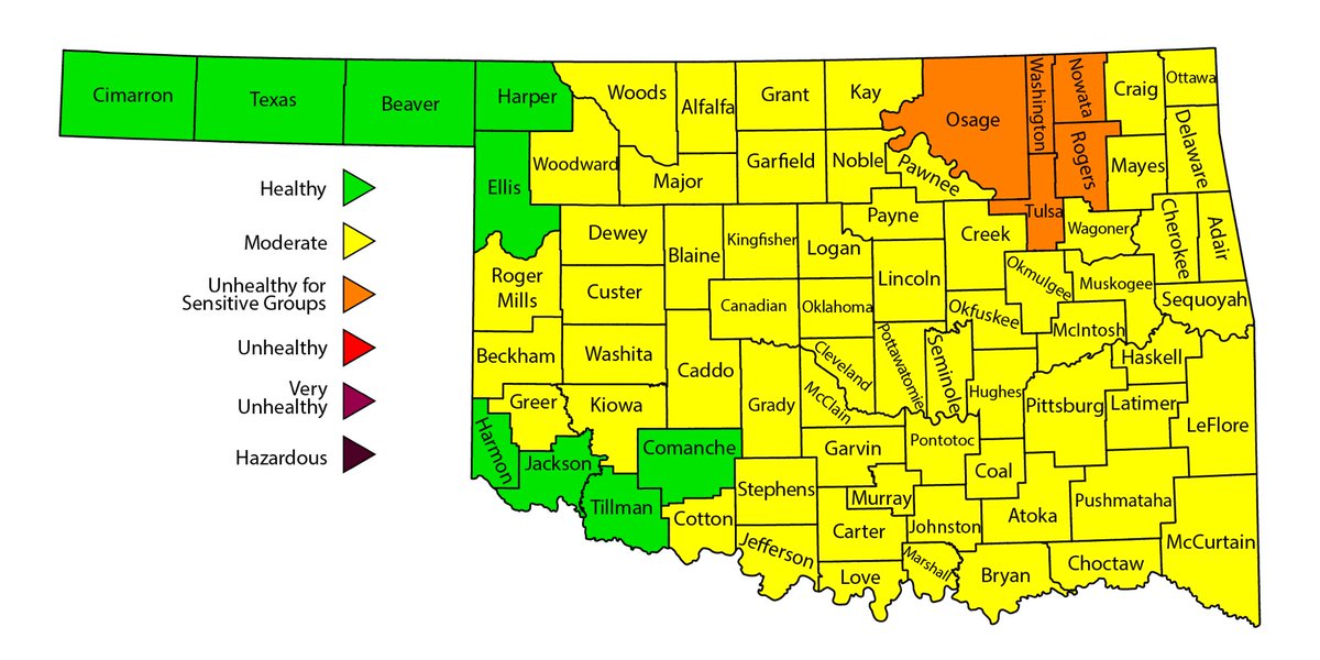 wx5em's tweet photo. #Okhealth advisory @NWStulsa https://t.co/yXDVBIHlUj