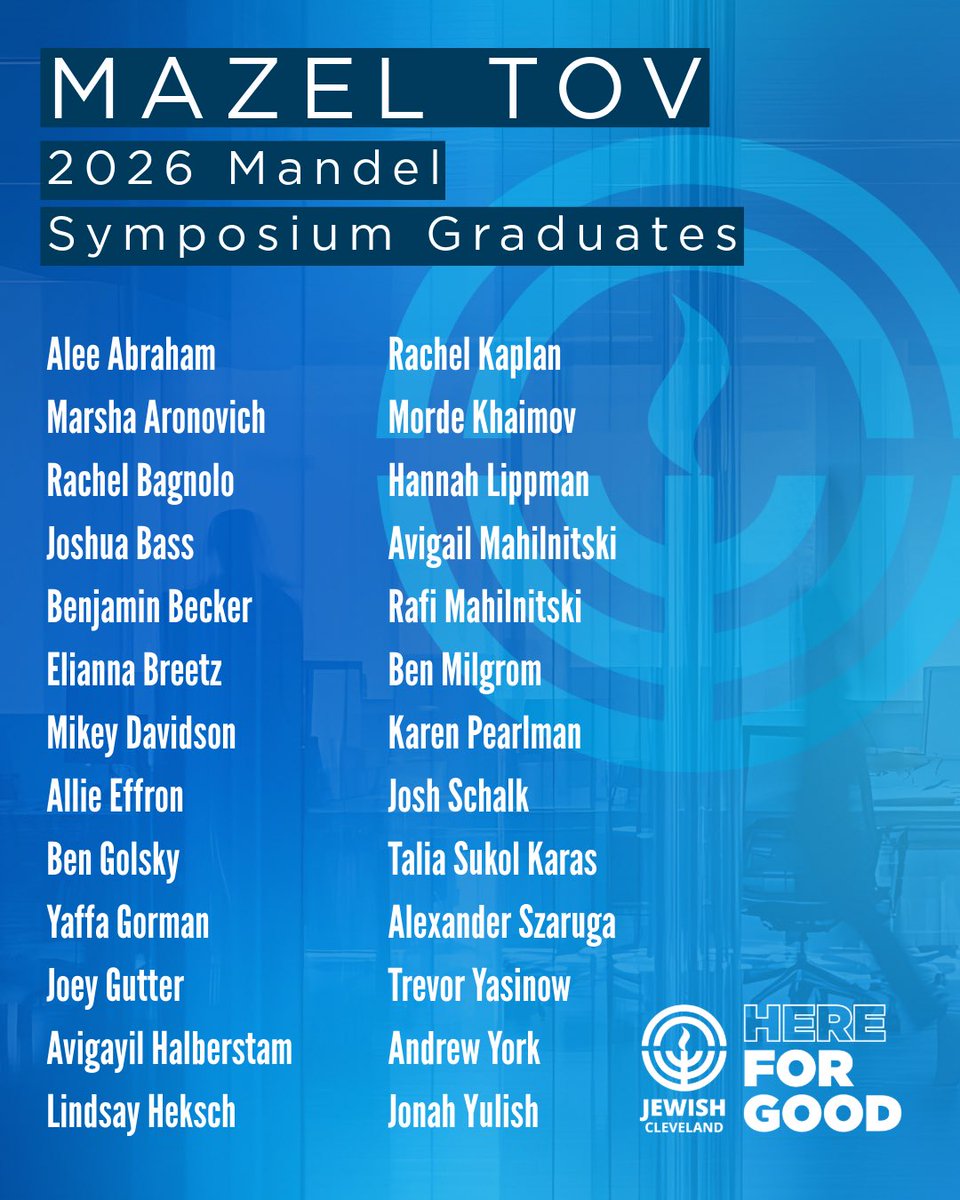 jewishcleveland's tweet photo. Congratulations to the 2026 Mandel Symposium graduates!

Participants engaged with community leaders, explored issues facing Jewish Cleveland, strengthened their leadership skills, and deepened their understanding of the work of Federation and its beneficiary agencies. https://t.co/h2bNZRVGBe