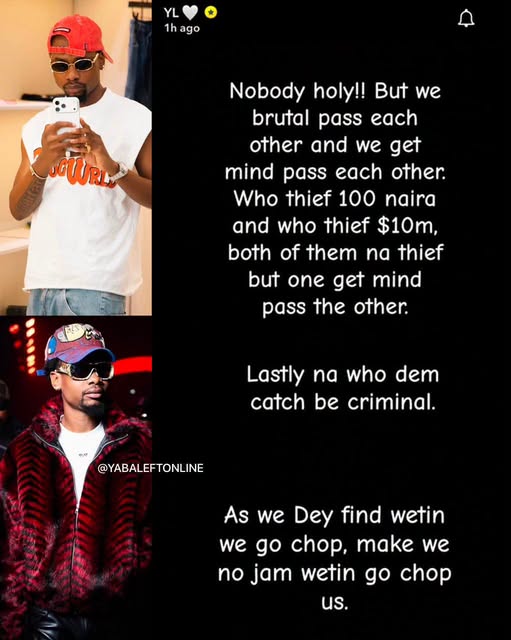 yabaleftonline's tweet photo. "Nobody holy, but we brutal pass each other. Na who dem catch be criminal" - Socialite Yhemolee shares cryptic post. https://t.co/jiDX04rf7E