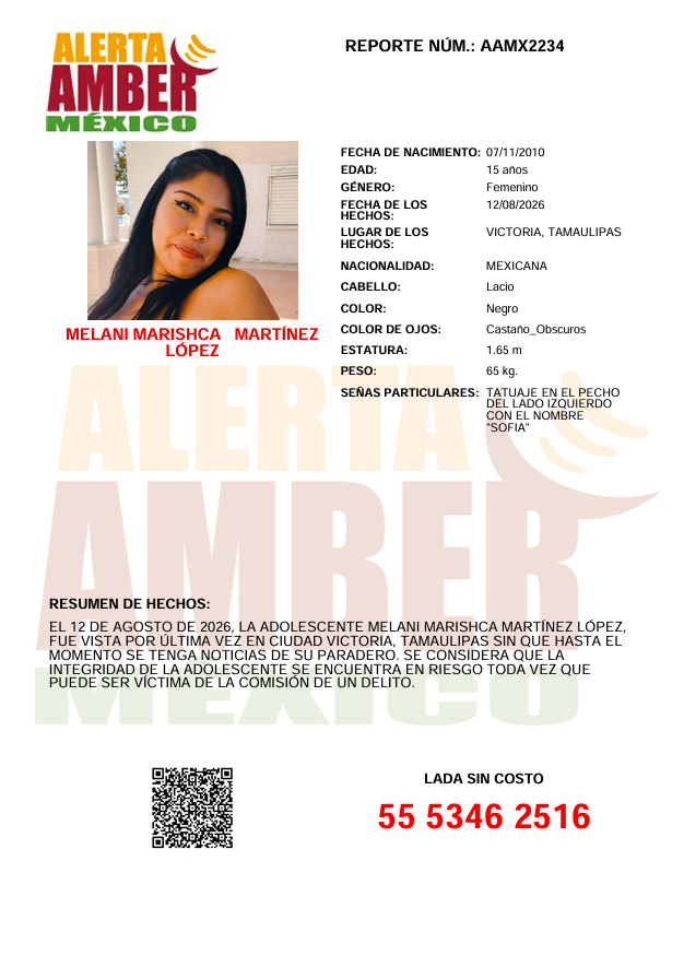 AAMBER_mx's tweet photo. #AlertaAMBER solicita su apoyo y RT para la búsqueda y localización de la adolescente MELANI MARISHCA MARTÍNEZ LÓPEZ, de 15 años de edad https://t.co/lQYSmQA15l