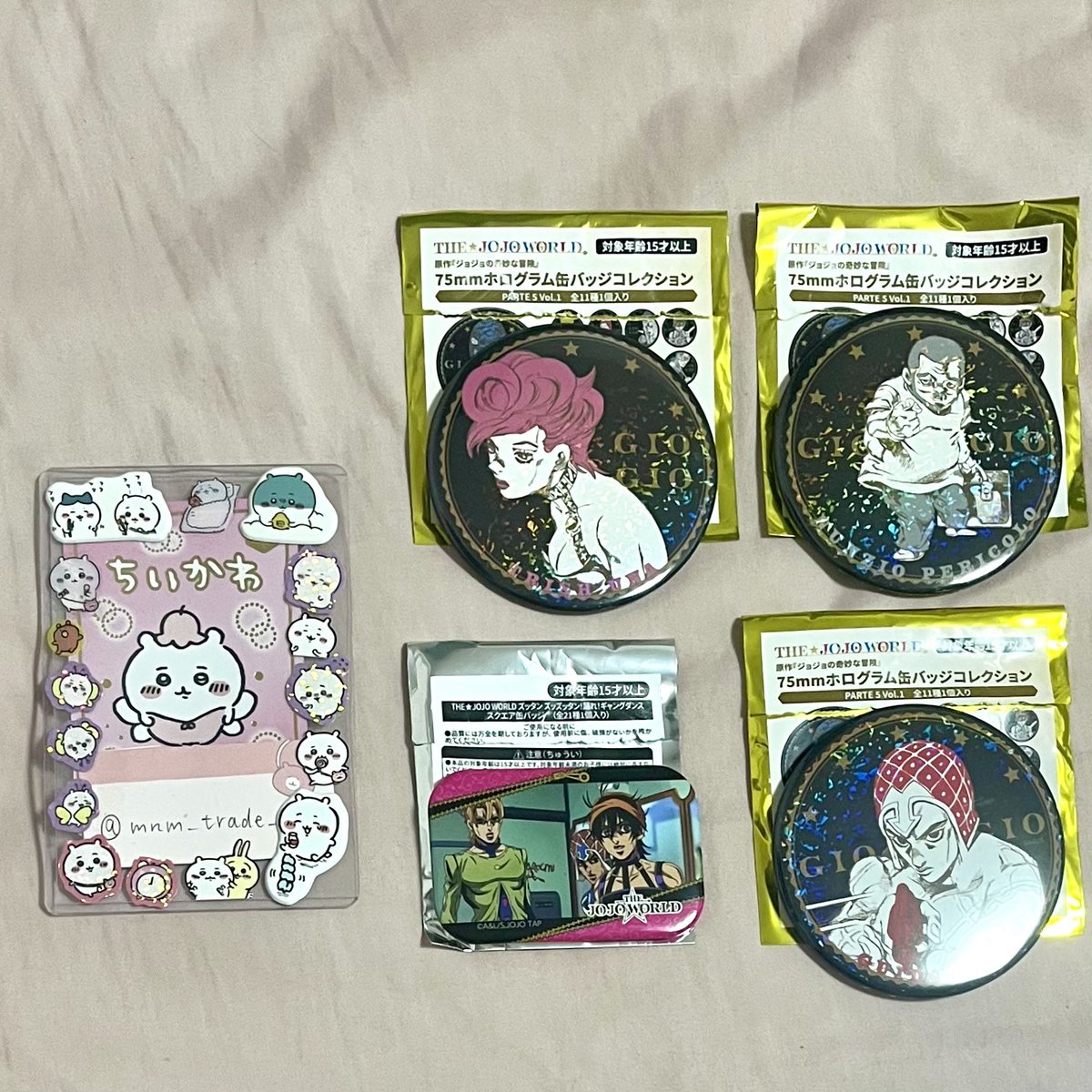 mnm_trade_'s tweet photo. ジョジョの奇妙な冒険 THE JOJO WORLD ギャングダンス Ｃ賞 

●譲●
画像
ﾎﾛｸﾞﾗﾑ→ミスタ×2.トリッシュ.ペリーコロ
ｽｸｴｱ→集合(フーゴ.ミスタ.ナランチャ)

●求●
ホログラム缶バッジ ナランチャ 1点
異種 アバッキオ
＞買取(定価＋送料)

郵送のみ📮
お気軽にリプお願いします🙇🏻‍♀️ https://t.co/YYOPAYTU1Q