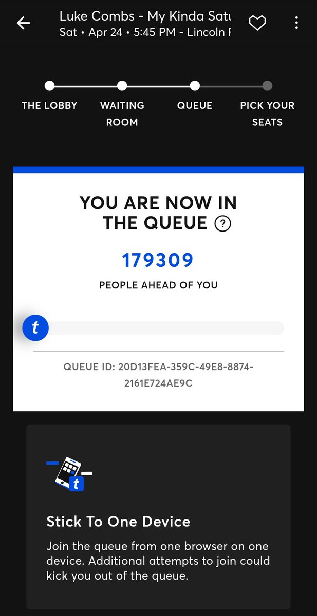 jzeis13's tweet photo. In the queue at 10am. 

@lukecombs so much for trying to get  2 tickets at a reasonable price. @Ticketmaster is terrible. https://t.co/VqD4dXz1rM