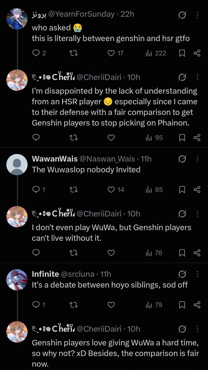 EizenAnazaki's tweet photo. The topic is between HSR and Genshin Impact. Then, a WuWa player wants to defend HSR by sending their ugly uncles. Bitch, you can't support HSR by sending those WuWa chopped dudes.
😭😭😭 https://t.co/PK6p5j1r4e