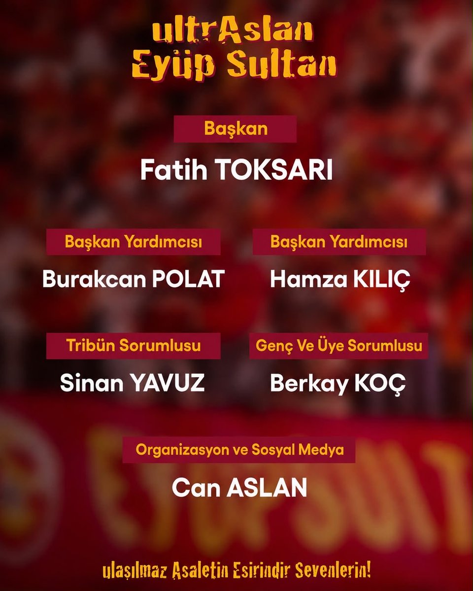 uAES1994's tweet photo. 2026-2027 Sezonu ultrAslan EyüpSultan Yönetim Ekibimiz. 

SONU ŞAMPİYONLUK OLSUN İNŞALLAH 🙏

#ultrAslanEyüpSultan #uAES #Galatasaray https://t.co/ZTlcwX7J76