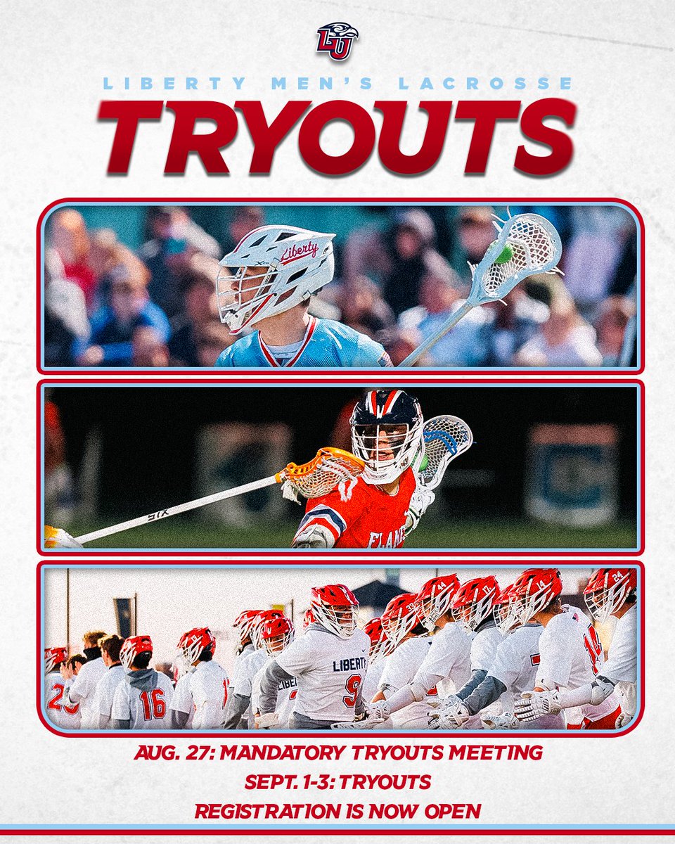 LibertyLax's tweet photo. nterested in playing for Liberty Men’s Lacrosse? Register for tryouts using the link below!
 
Register here: https://t.co/QF104FeSUp https://t.co/EhoVeyiLdm