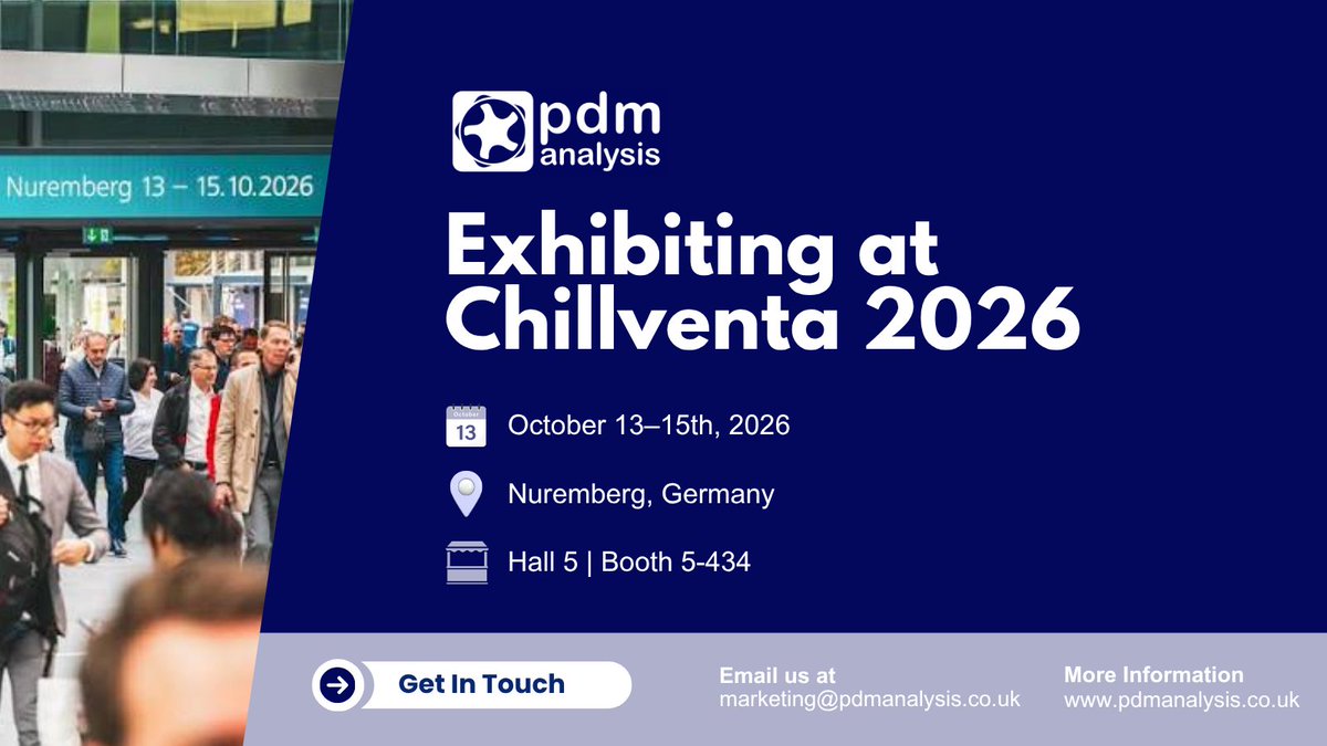 PDMAnalysis's tweet photo. We’re exhibiting at Chillventa 2026! ��️

📅 Oct 13–15 | 📍 Nuremberg, Germany
🏢 Hall 5 | Booth 5-434

Come meet our team and discover our latest HVAC&amp;R solutions. We look forward to seeing you there!

#Chillventa2026 #HVACR #Refrigeration #HeatPumps

https://t.co/5YjkPIXGDw https://t.co/GY1WH8iR31